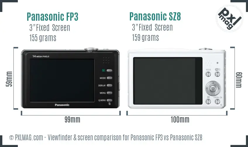 Panasonic FP3 vs Panasonic SZ8 Screen and Viewfinder comparison