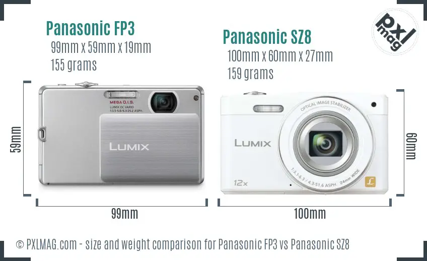 Panasonic FP3 vs Panasonic SZ8 size comparison