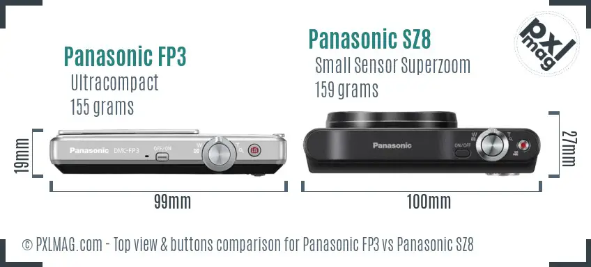 Panasonic FP3 vs Panasonic SZ8 top view buttons comparison