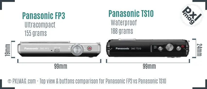 Panasonic FP3 vs Panasonic TS10 top view buttons comparison