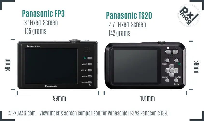 Panasonic FP3 vs Panasonic TS20 Screen and Viewfinder comparison