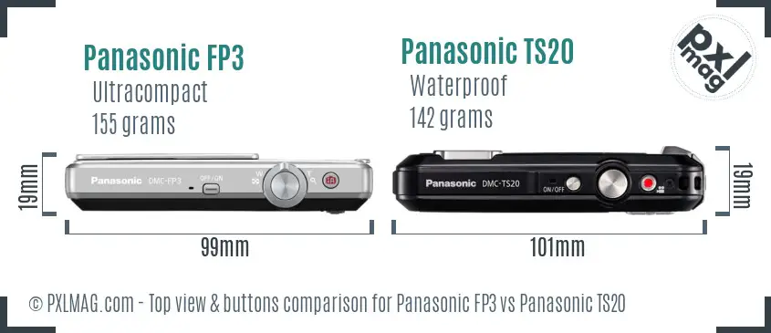 Panasonic FP3 vs Panasonic TS20 top view buttons comparison