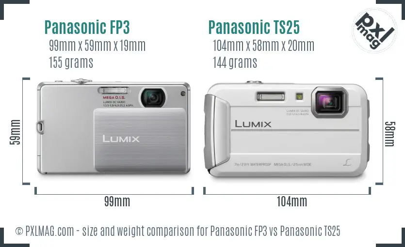 Panasonic FP3 vs Panasonic TS25 size comparison