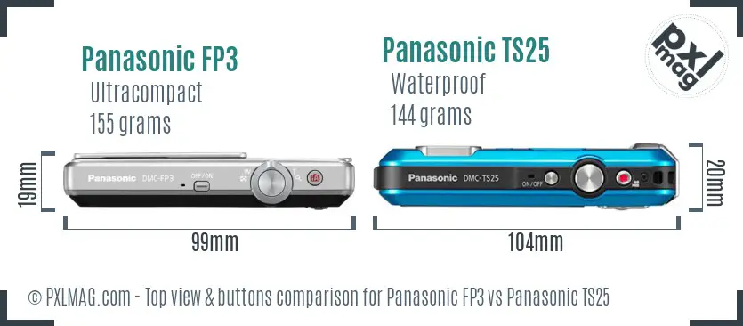 Panasonic FP3 vs Panasonic TS25 top view buttons comparison