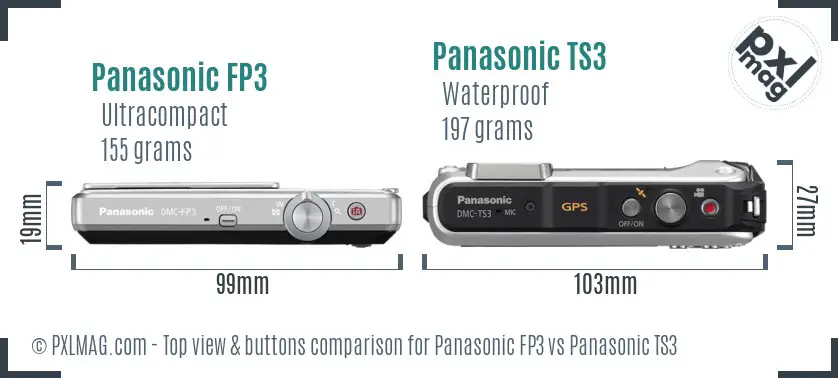 Panasonic FP3 vs Panasonic TS3 top view buttons comparison Panasonic FP3 vs Panasonic TS3 top view buttons comparison
