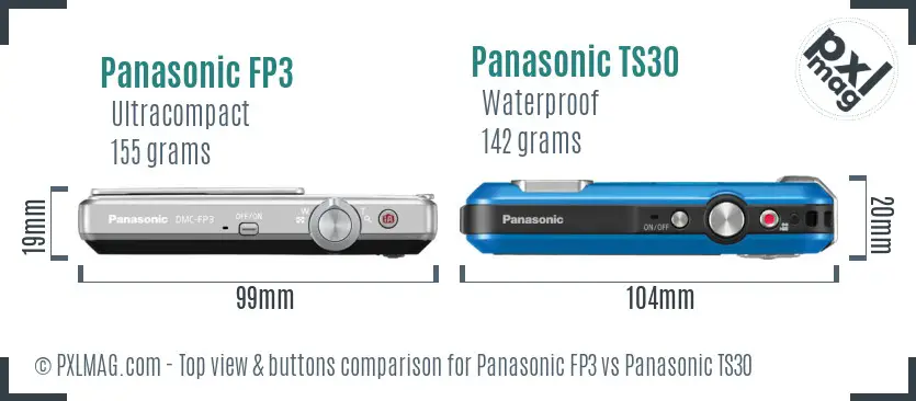 Panasonic FP3 vs Panasonic TS30 top view buttons comparison