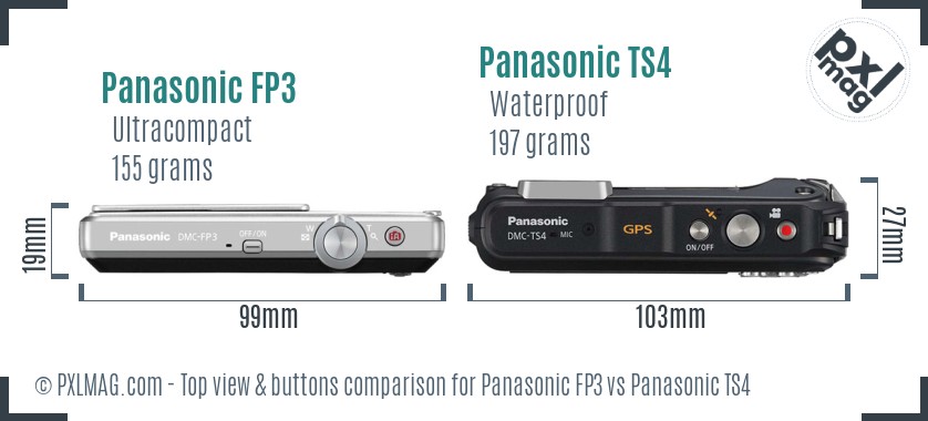 Panasonic FP3 vs Panasonic TS4 top view buttons comparison