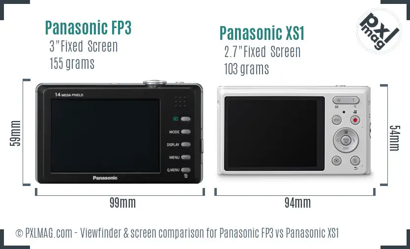 Panasonic FP3 vs Panasonic XS1 Screen and Viewfinder comparison