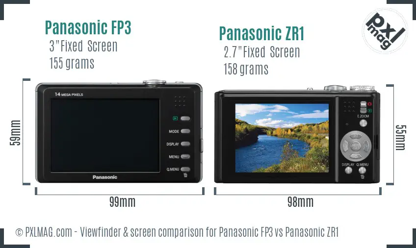 Panasonic FP3 vs Panasonic ZR1 Screen and Viewfinder comparison