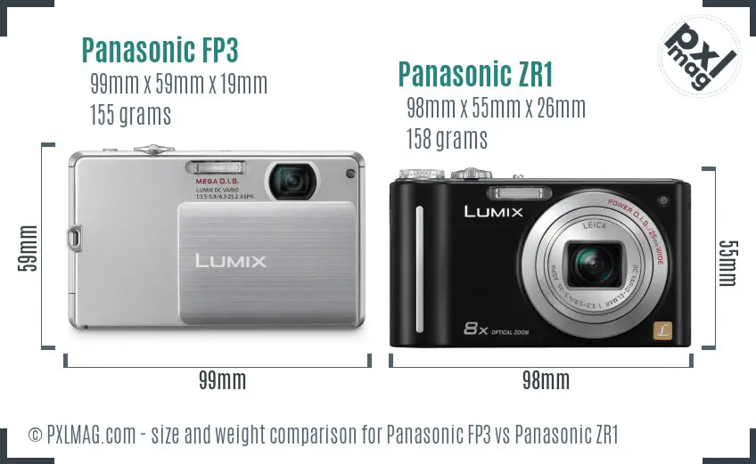 Panasonic FP3 vs Panasonic ZR1 size comparison