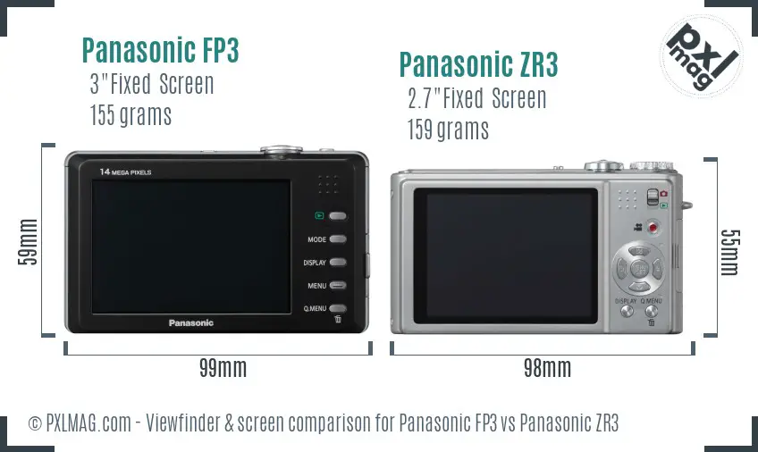 Panasonic FP3 vs Panasonic ZR3 Screen and Viewfinder comparison