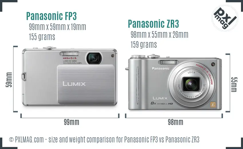 Panasonic FP3 vs Panasonic ZR3 size comparison