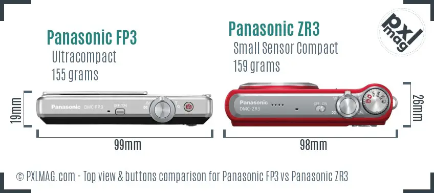 Panasonic FP3 vs Panasonic ZR3 top view buttons comparison