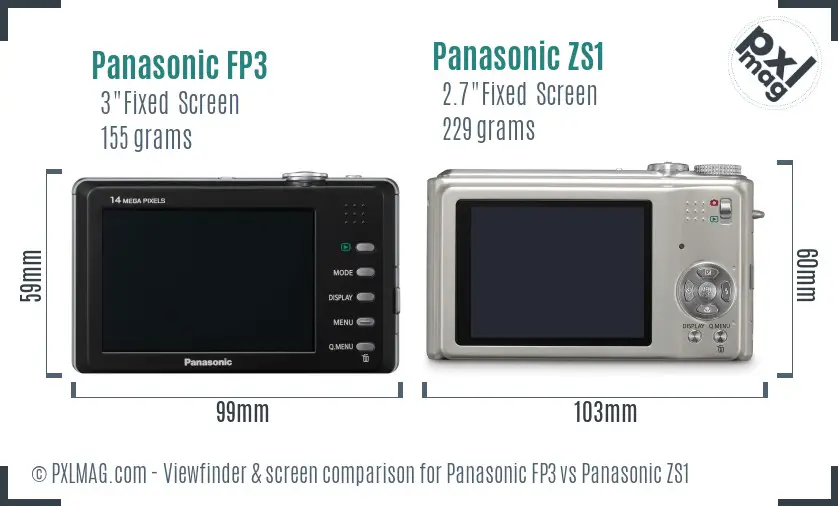 Panasonic FP3 vs Panasonic ZS1 Screen and Viewfinder comparison