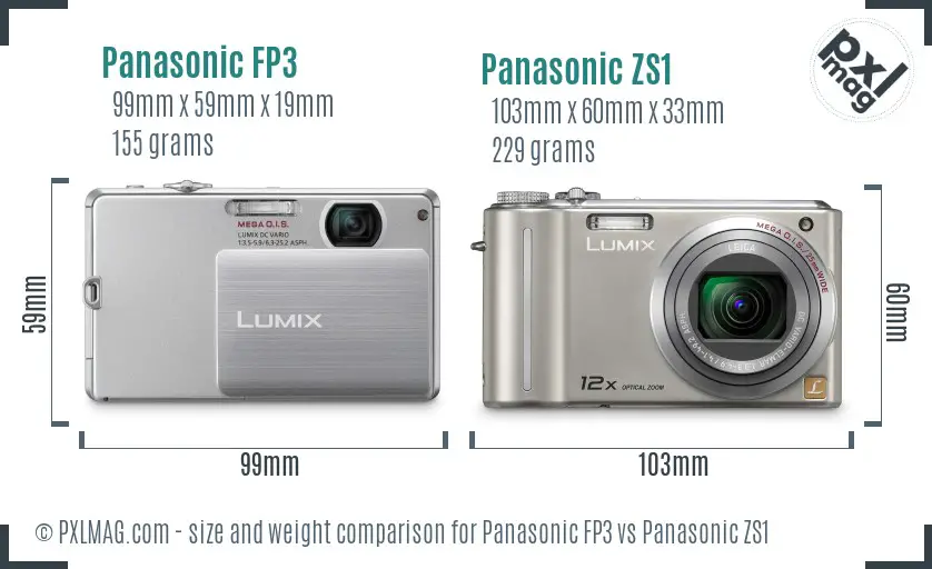 Panasonic FP3 vs Panasonic ZS1 size comparison