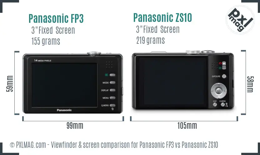 Panasonic FP3 vs Panasonic ZS10 Screen and Viewfinder comparison