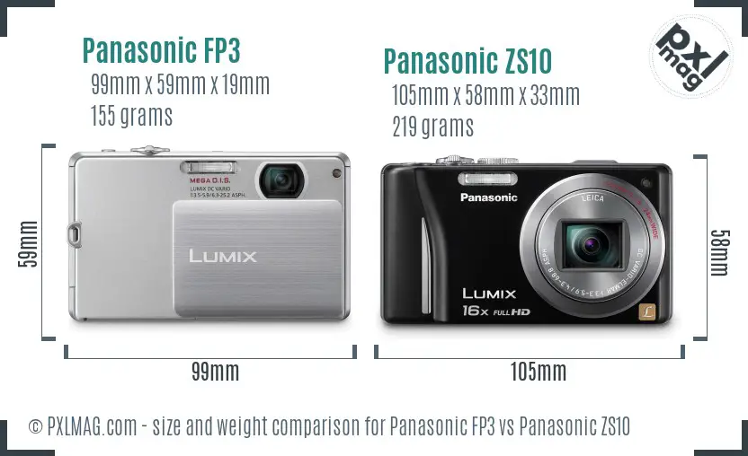 Panasonic FP3 vs Panasonic ZS10 size comparison