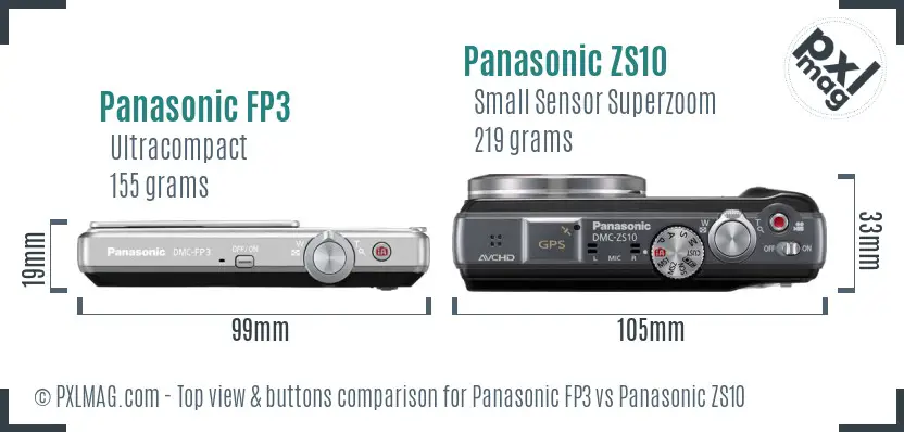 Panasonic FP3 vs Panasonic ZS10 top view buttons comparison