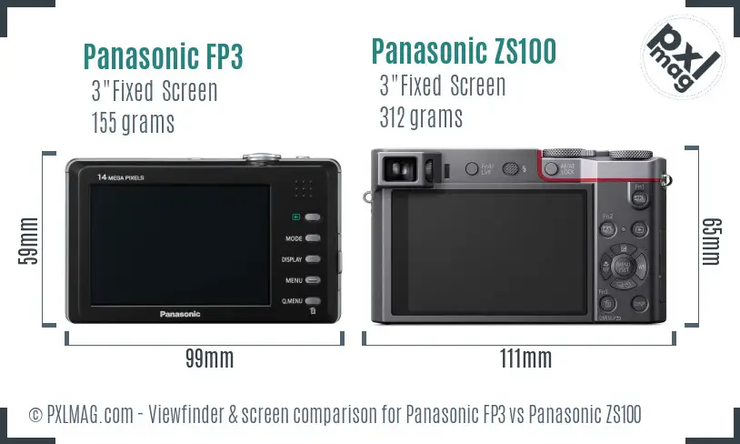 Panasonic FP3 vs Panasonic ZS100 Screen and Viewfinder comparison