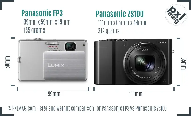Panasonic FP3 vs Panasonic ZS100 size comparison