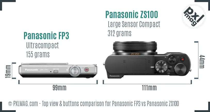 Panasonic FP3 vs Panasonic ZS100 top view buttons comparison