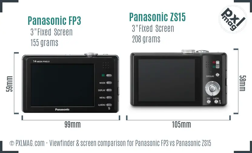 Panasonic FP3 vs Panasonic ZS15 Screen and Viewfinder comparison