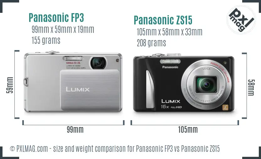 Panasonic FP3 vs Panasonic ZS15 size comparison