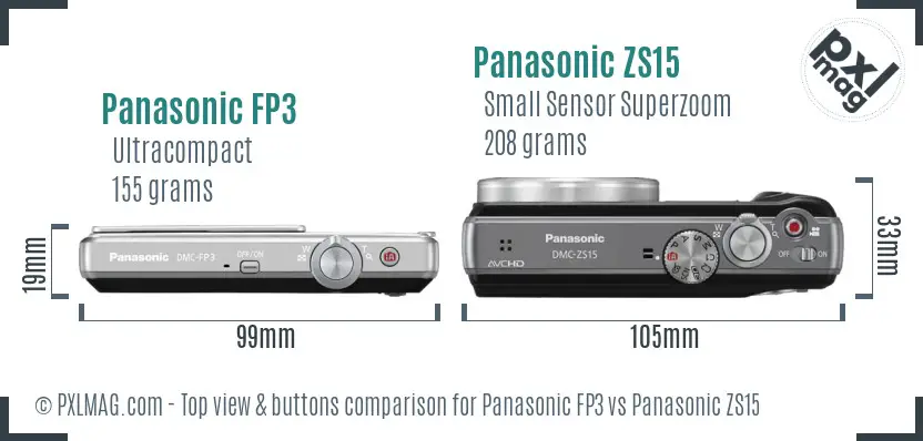 Panasonic FP3 vs Panasonic ZS15 top view buttons comparison
