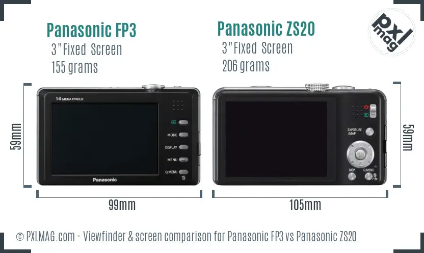 Panasonic FP3 vs Panasonic ZS20 Screen and Viewfinder comparison