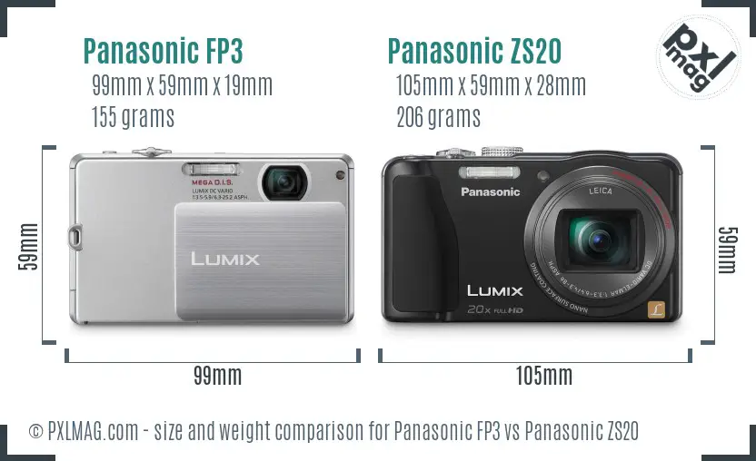 Panasonic FP3 vs Panasonic ZS20 size comparison