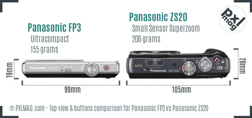 Panasonic FP3 vs Panasonic ZS20 top view buttons comparison