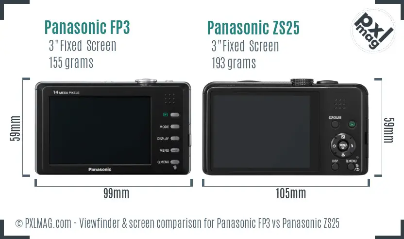 Panasonic FP3 vs Panasonic ZS25 Screen and Viewfinder comparison