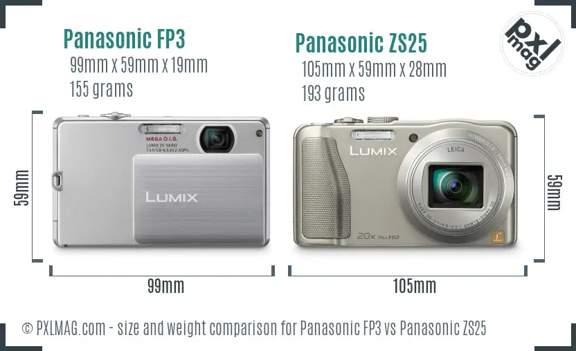 Panasonic FP3 vs Panasonic ZS25 size comparison