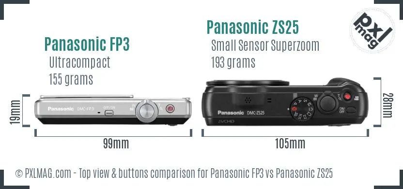 Panasonic FP3 vs Panasonic ZS25 top view buttons comparison