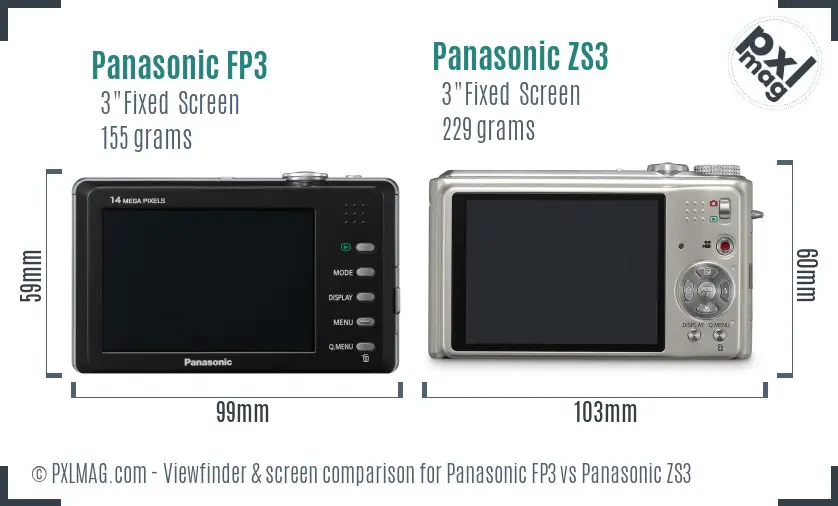 Panasonic FP3 vs Panasonic ZS3 Screen and Viewfinder comparison