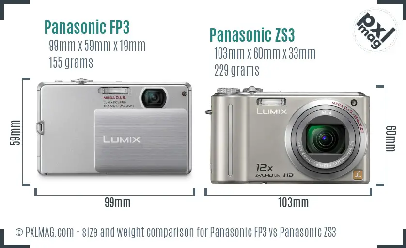 Panasonic FP3 vs Panasonic ZS3 size comparison