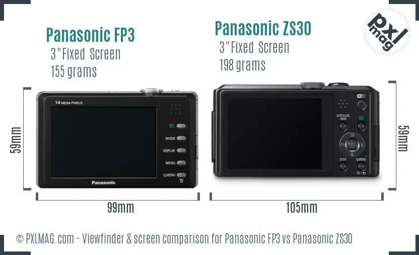 Panasonic FP3 vs Panasonic ZS30 Screen and Viewfinder comparison