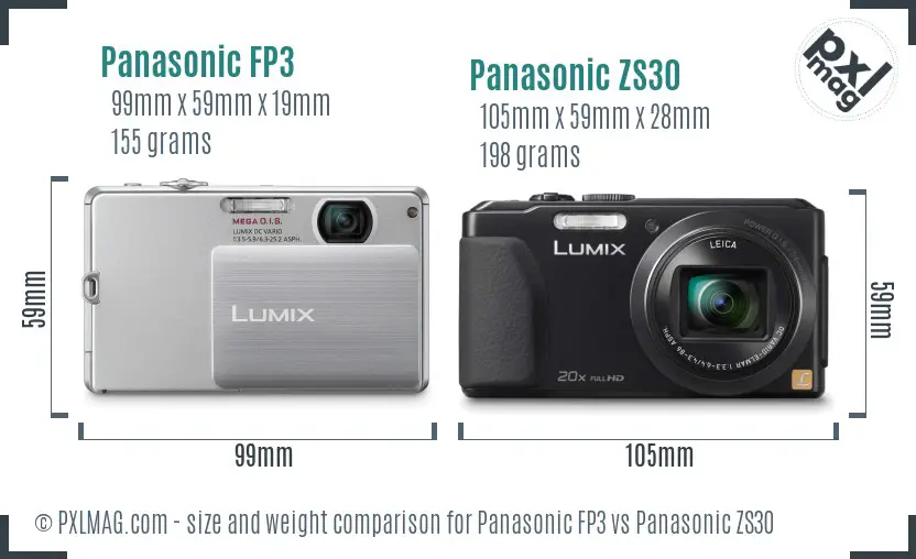Panasonic FP3 vs Panasonic ZS30 size comparison