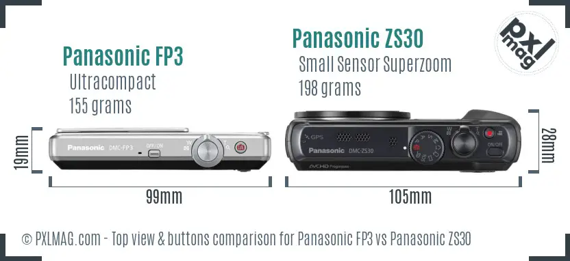 Panasonic FP3 vs Panasonic ZS30 top view buttons comparison