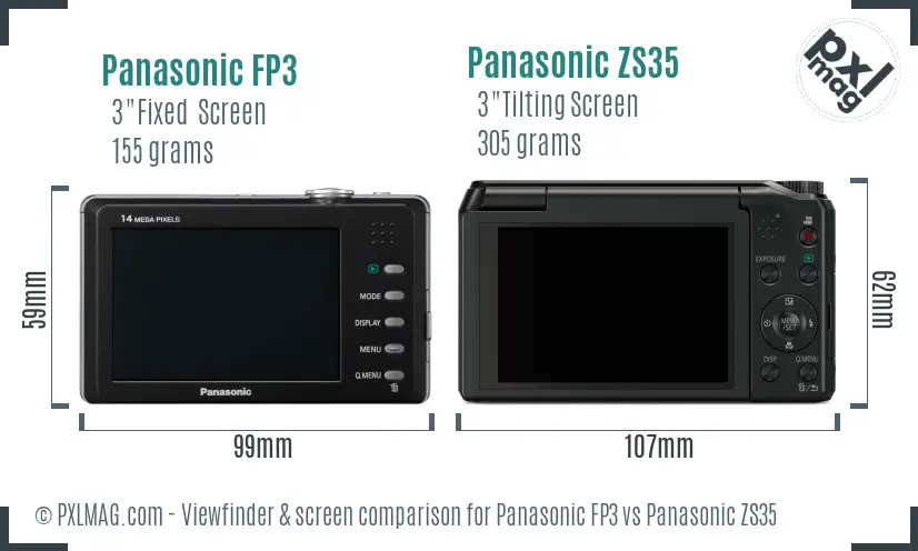 Panasonic FP3 vs Panasonic ZS35 Screen and Viewfinder comparison