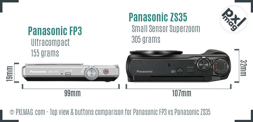 Panasonic FP3 vs Panasonic ZS35 top view buttons comparison