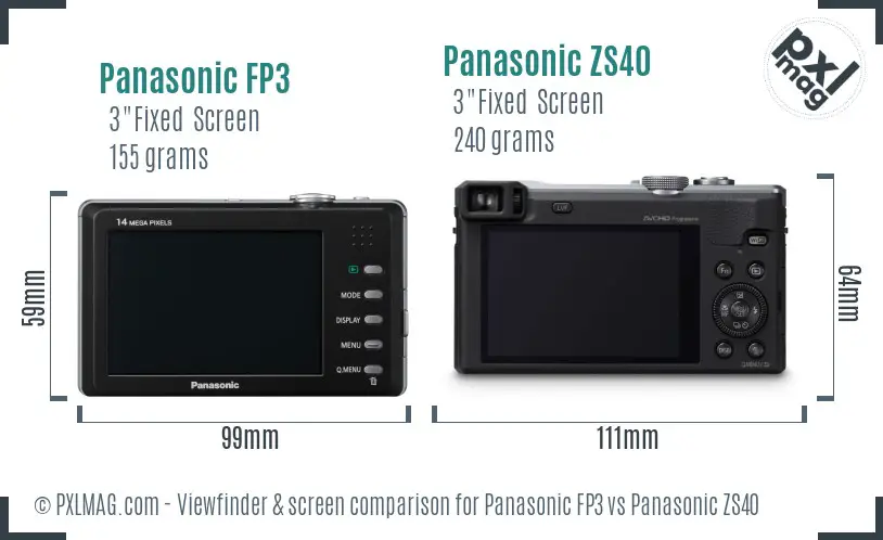 Panasonic FP3 vs Panasonic ZS40 Screen and Viewfinder comparison