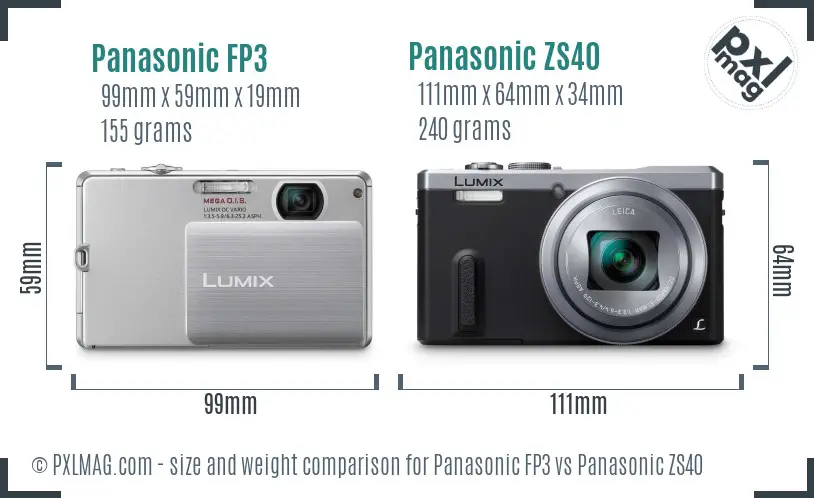 Panasonic FP3 vs Panasonic ZS40 size comparison