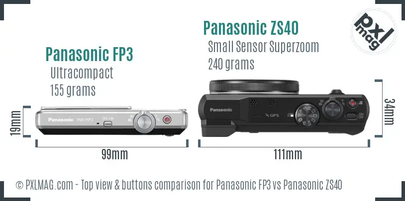 Panasonic FP3 vs Panasonic ZS40 top view buttons comparison