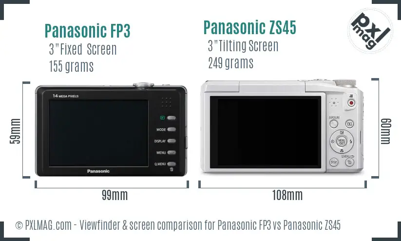 Panasonic FP3 vs Panasonic ZS45 Screen and Viewfinder comparison