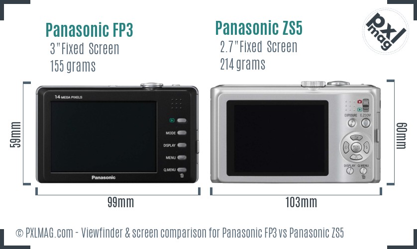 Panasonic FP3 vs Panasonic ZS5 Screen and Viewfinder comparison