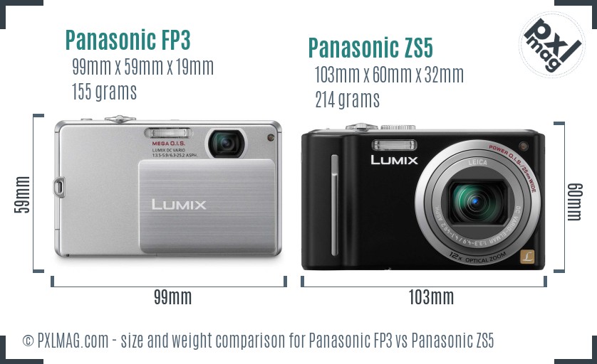 Panasonic FP3 vs Panasonic ZS5 size comparison