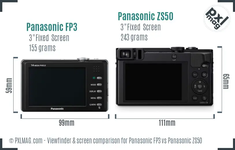 Panasonic FP3 vs Panasonic ZS50 Screen and Viewfinder comparison