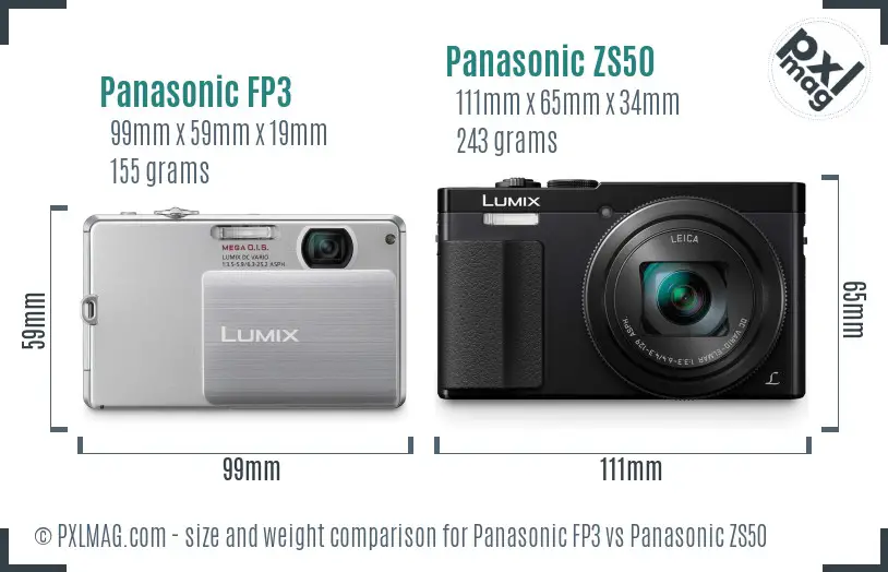 Panasonic FP3 vs Panasonic ZS50 size comparison