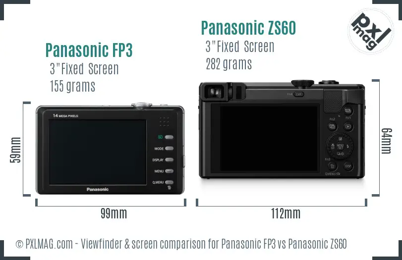 Panasonic FP3 vs Panasonic ZS60 Screen and Viewfinder comparison